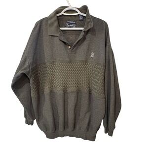 Vintage Ivy Oxford Grey Knit Polo Sweatshirt Chunky Texture Prep Style